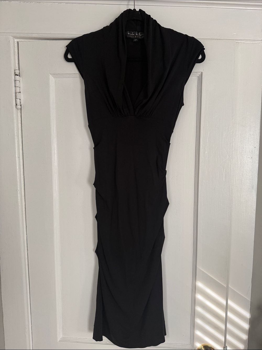 Nicole Miller Black Cowl Neck Midi Dress